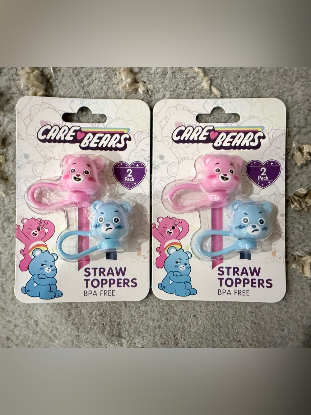 Care Bears Pink & Light Blue Resin Bear Straw Clips - 2 Pack